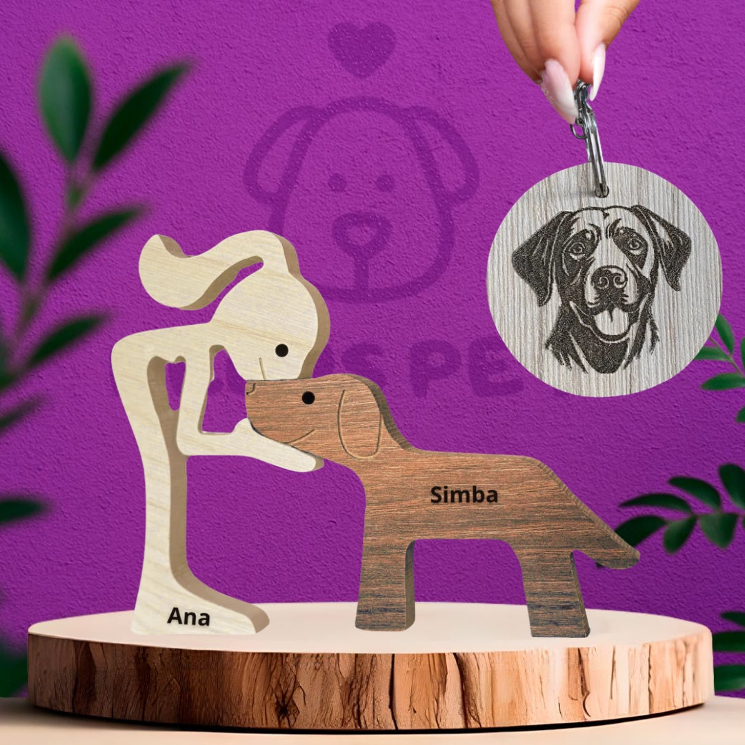 Escultura em Madeira Pelos Pets + Chaveiro de Brinde