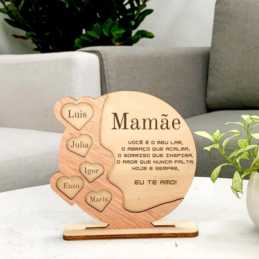 Homenagem em Circulo de Madeira para Mãe - Presente Personalizado