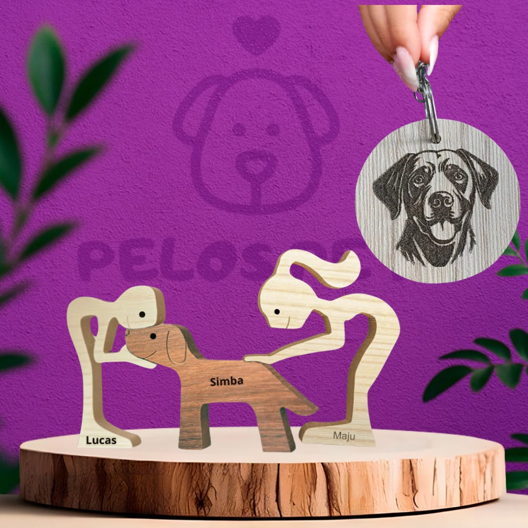 Escultura em Madeira Pelos Pets + Chaveiro de Brinde