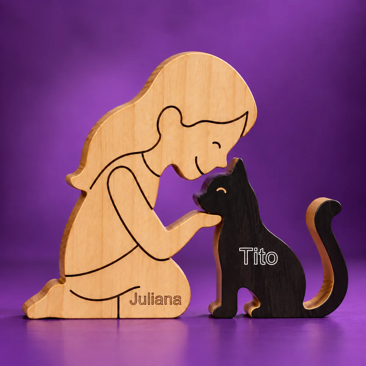 Escultura Em Madeira Gatinhos