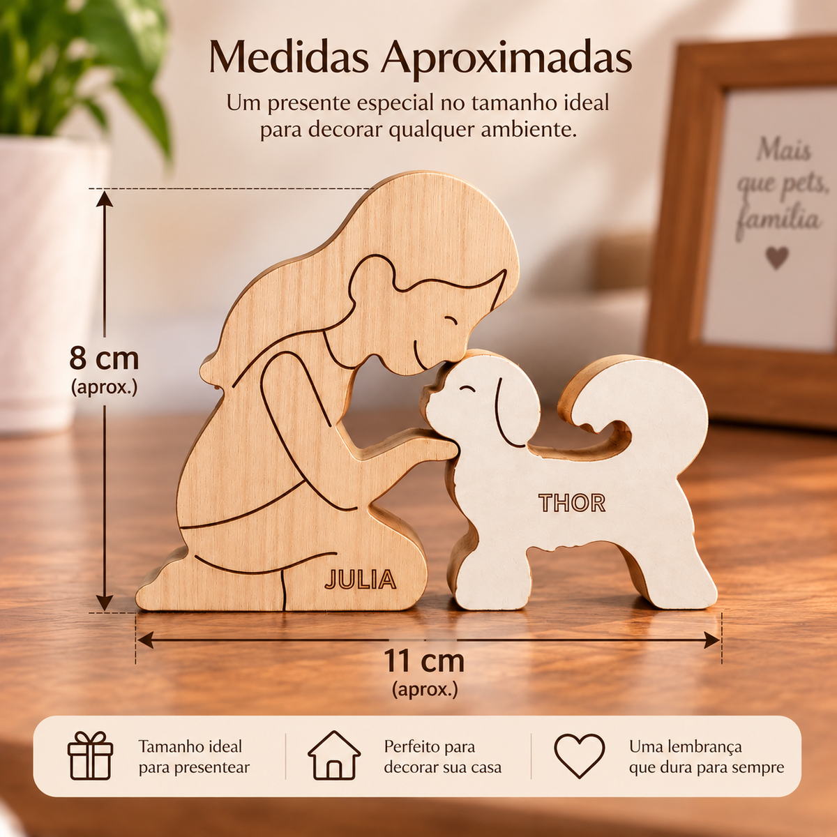 Escultura em Madeira Mulher Ajoelhada e Shih Tzu