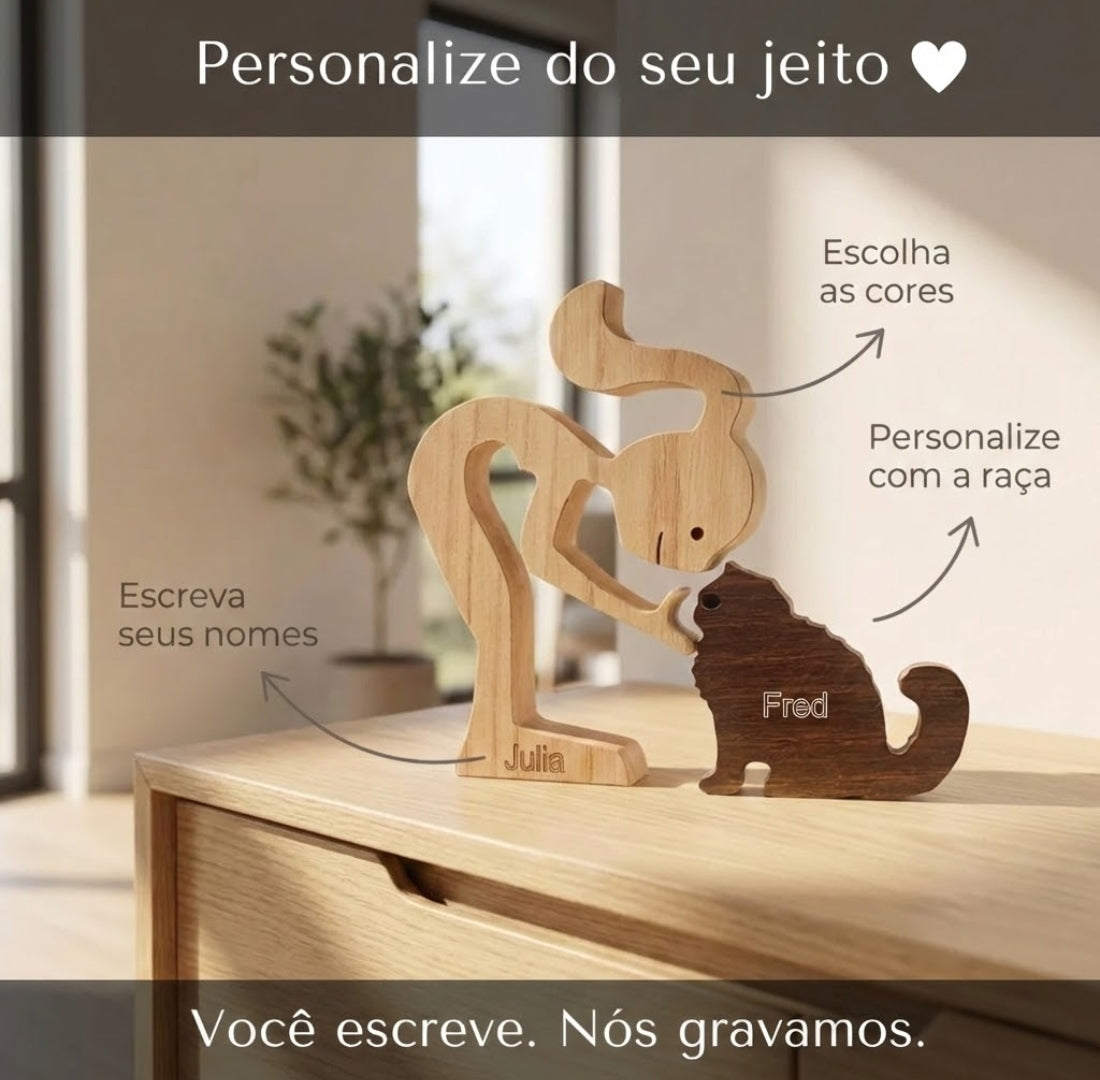 Escultura Em Madeira Gatinhos