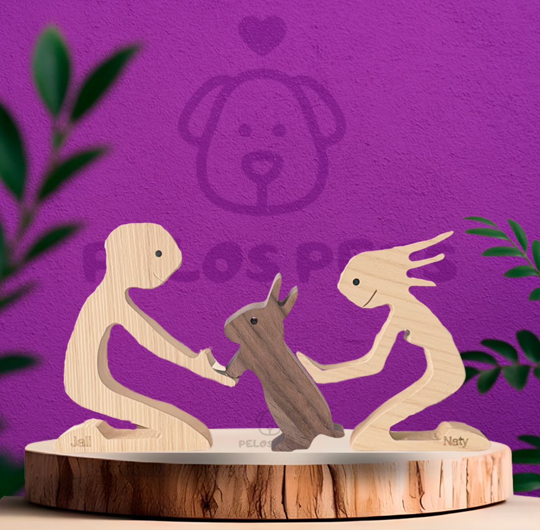 Escultura em Madeira - Humano e Coelho