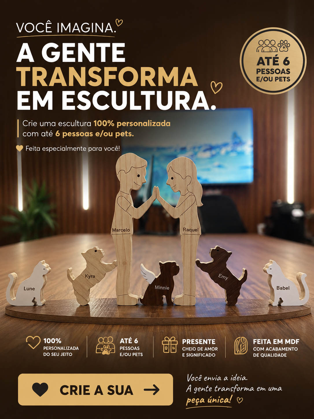 Crie sua Escultura 100% Personalizada – Feita para Você! (Limite máximo de 04 pessoas/pets)