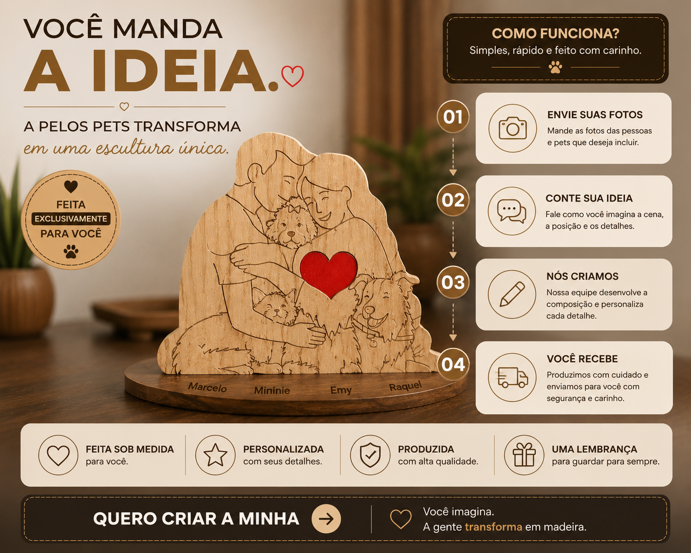 Crie sua Escultura 100% Personalizada – Feita para Você! (Limite máximo de 04 pessoas/pets)