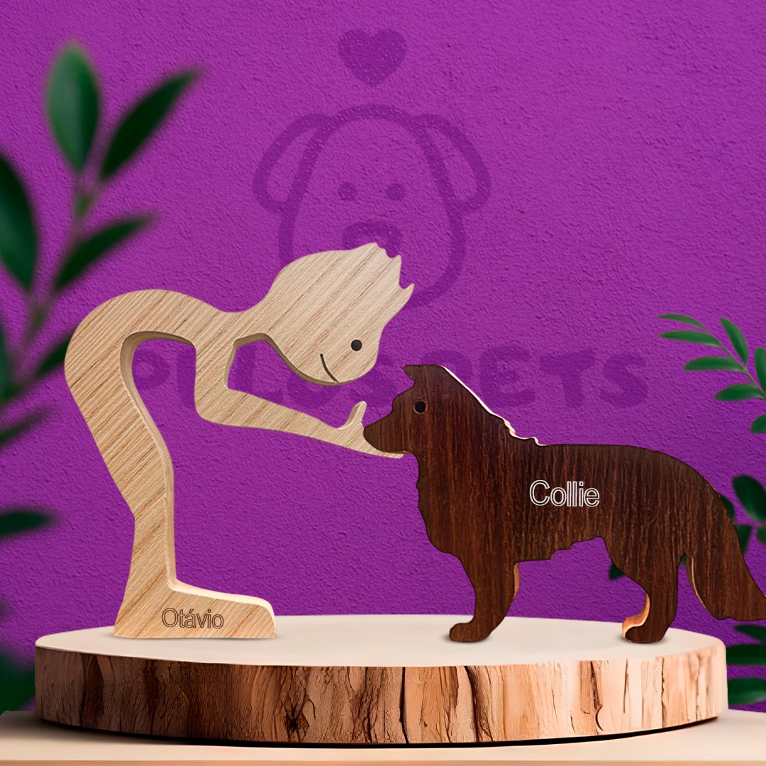 Escultura em Madeira Border Colie