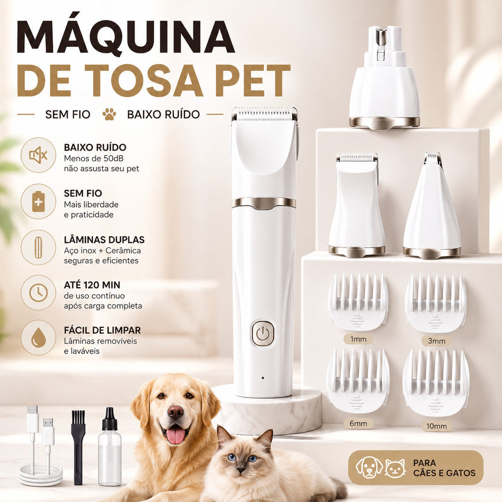 Kit aparador de pelos pet com acessórios e pentes guia