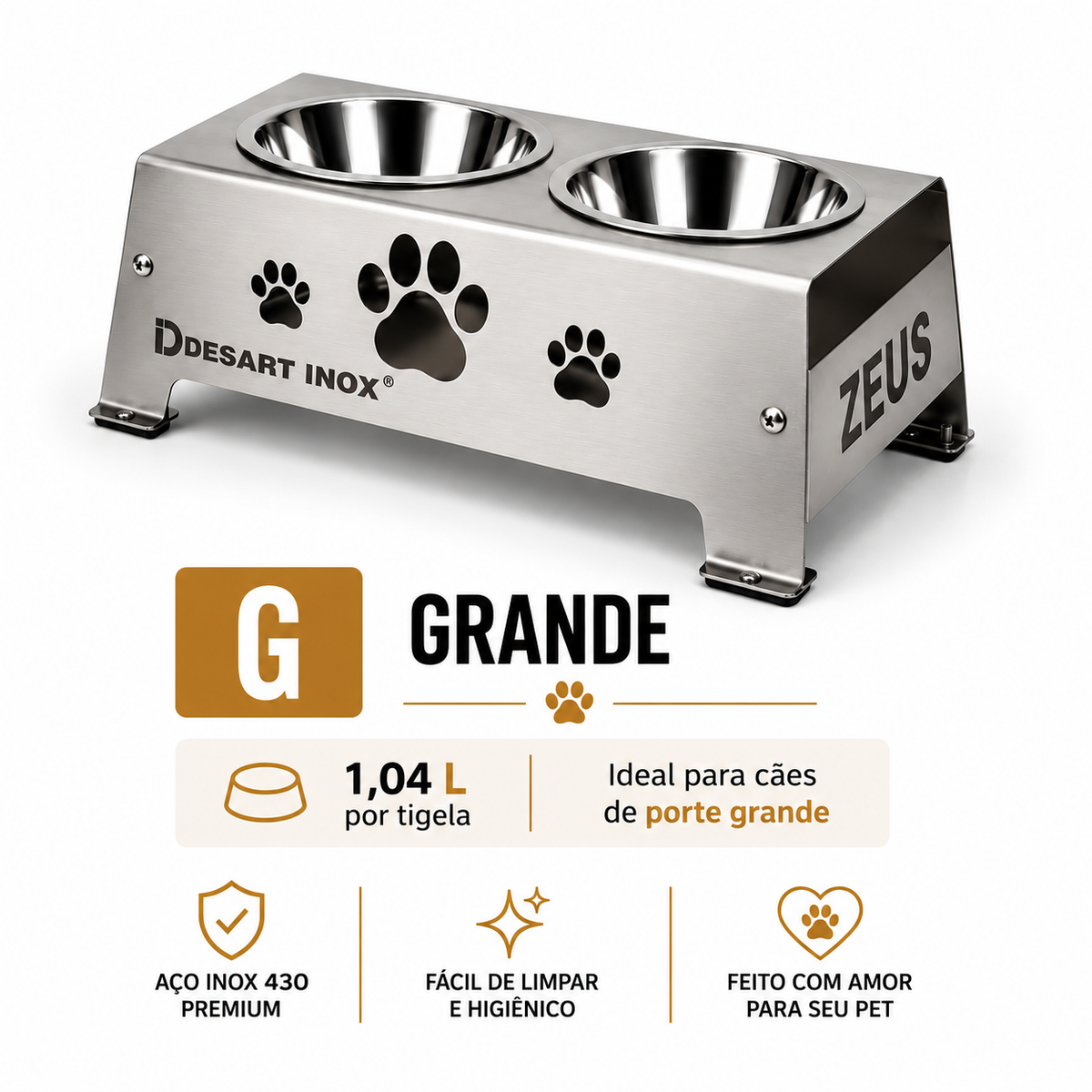 Comedouro Elevado Inox 430 Personalizado