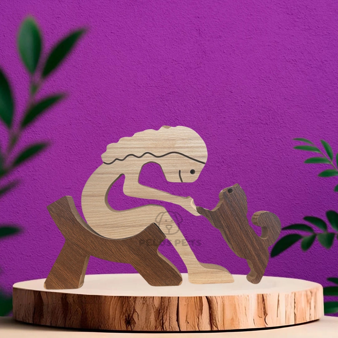 Human and Pet Wood Sculpture