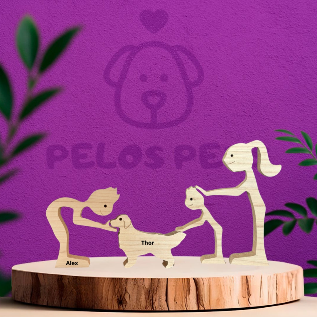 Escultura em Madeira Família e Pet