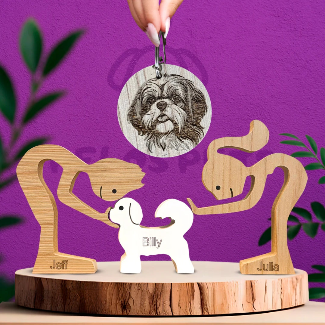 Escultura em Madeira Pelos Pets + Chaveiro de Brinde