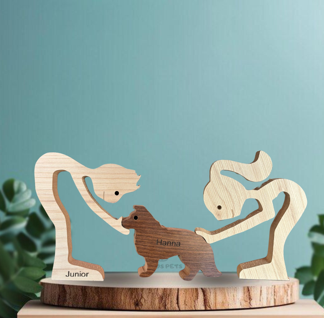 Escultura em Madeira Pelos Pets (Casal + Pet)
