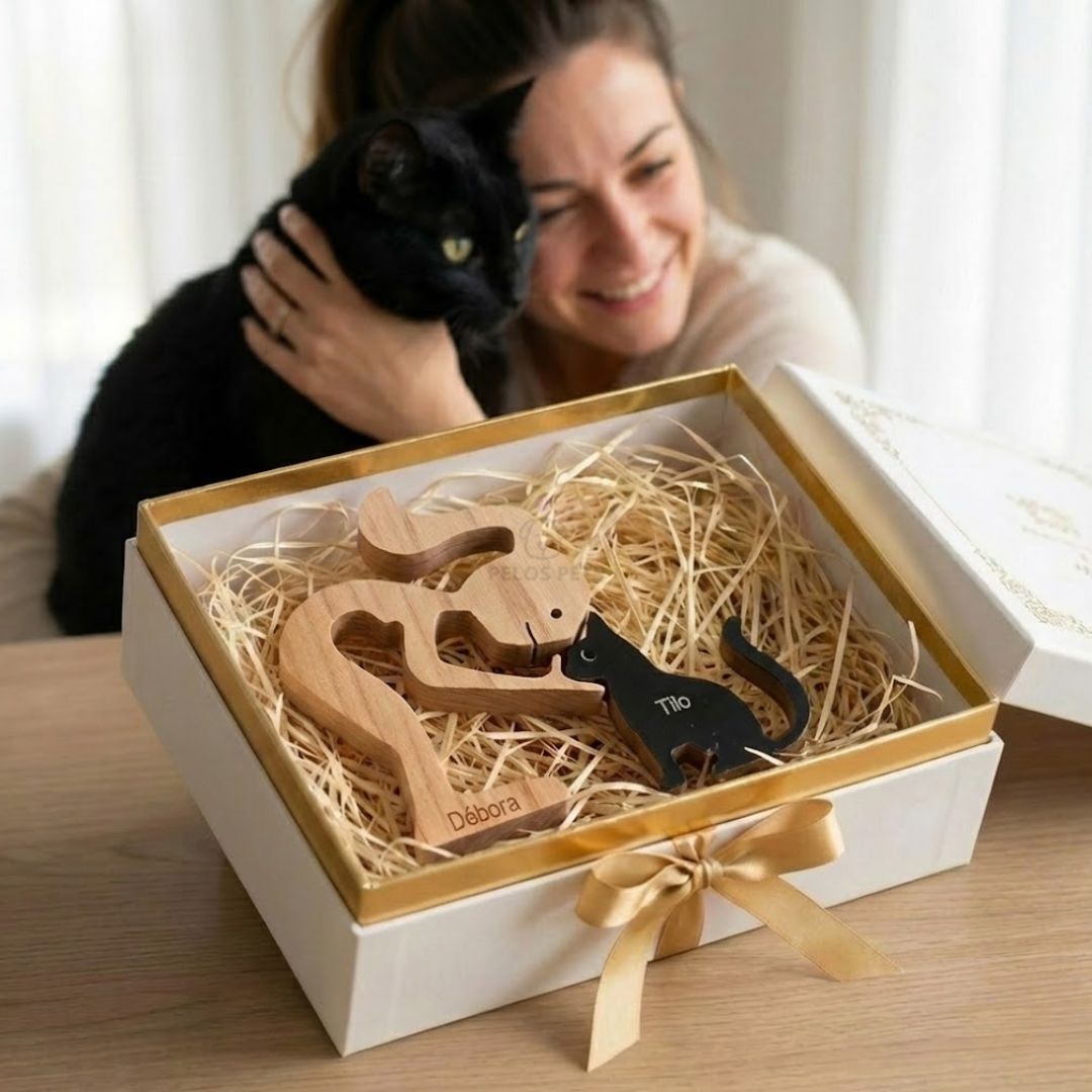 Escultura Personalizada Pet em Madeira MDF Presente Item Decorativo ao Cachorro ou Gato (Nomes Inclusos por nossa conta)