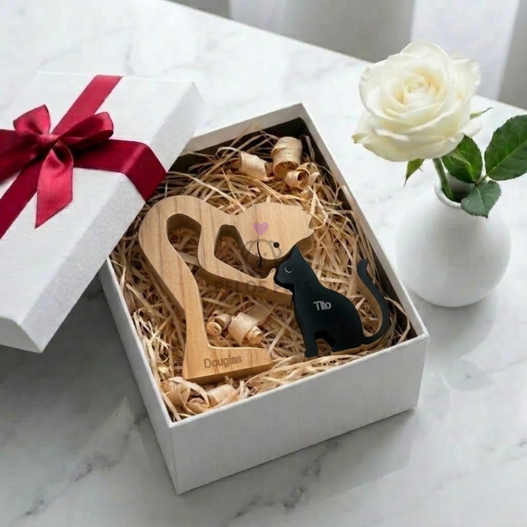 Escultura Personalizada Pet em Madeira MDF Presente Item Decorativo ao Cachorro ou Gato (Nomes Inclusos por nossa conta)