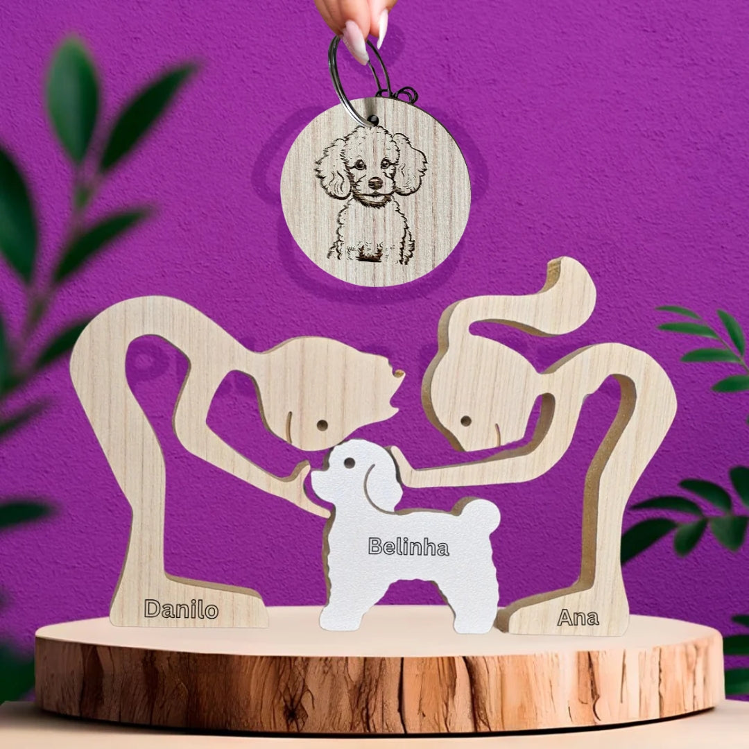 Escultura em Madeira Pelos Pets + Chaveiro de Brinde