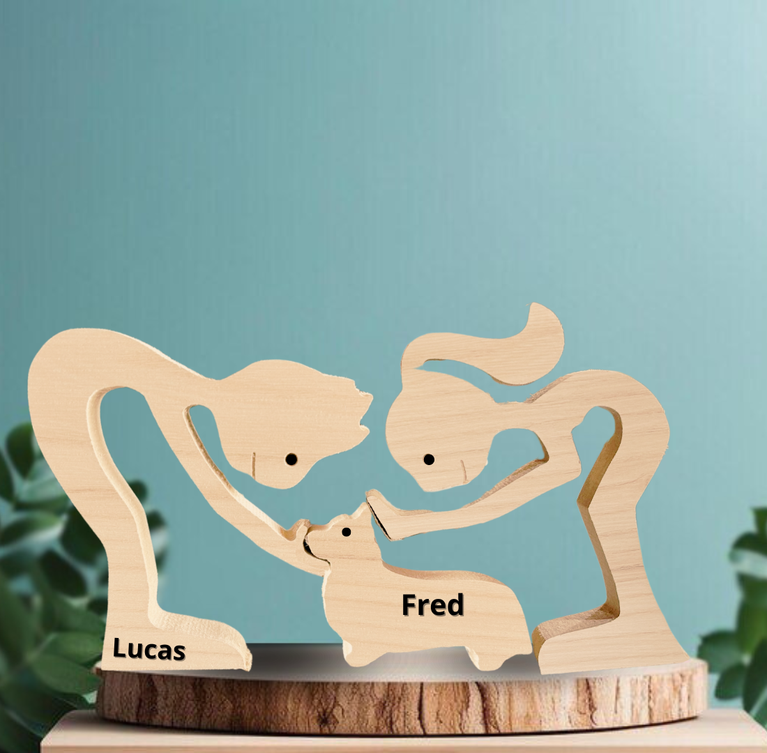 Escultura em Madeira Pelos Pets (Casal + Pet)