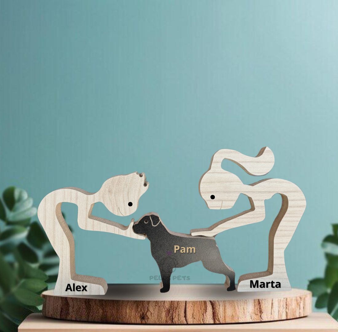 Escultura em Madeira Pelos Pets (Casal + Pet)