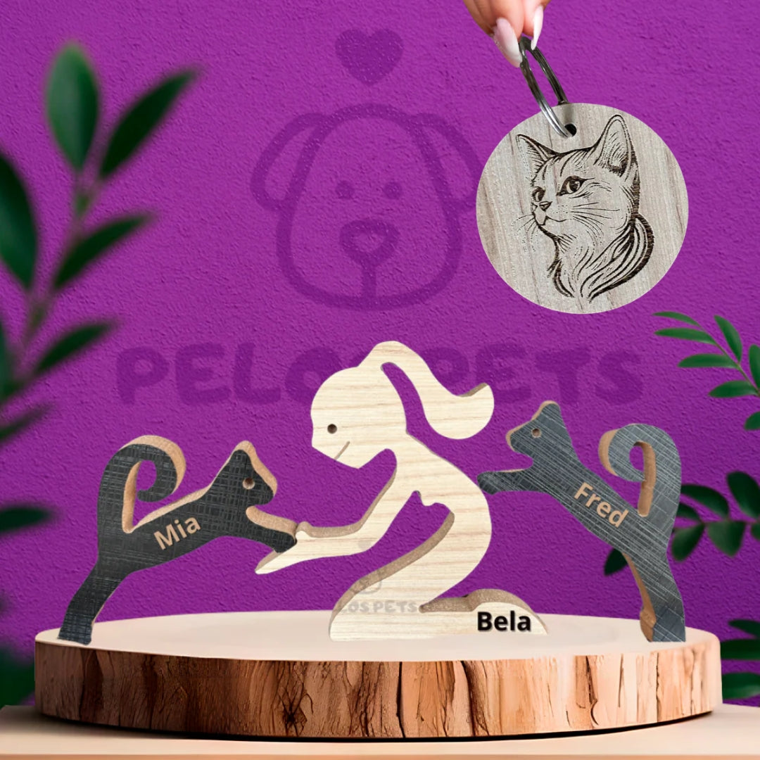 Escultura em Madeira Pelos Pets + Chaveiro de Brinde
