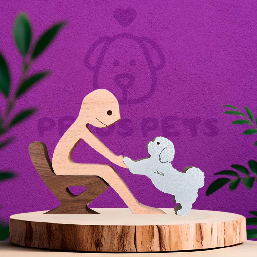 Human and Pet Wood Sculpture