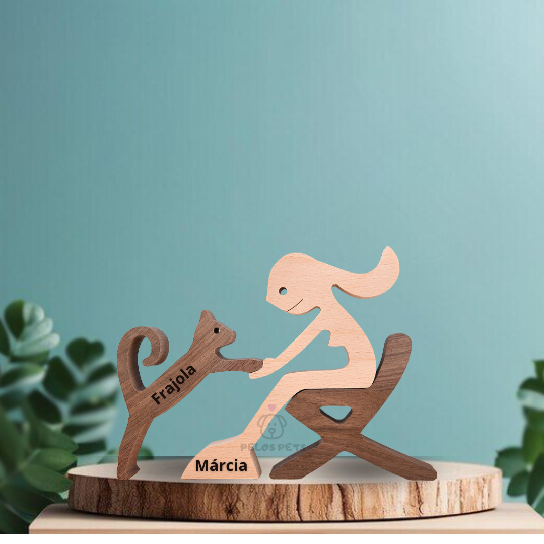 Escultura Em Madeira Gatinhos