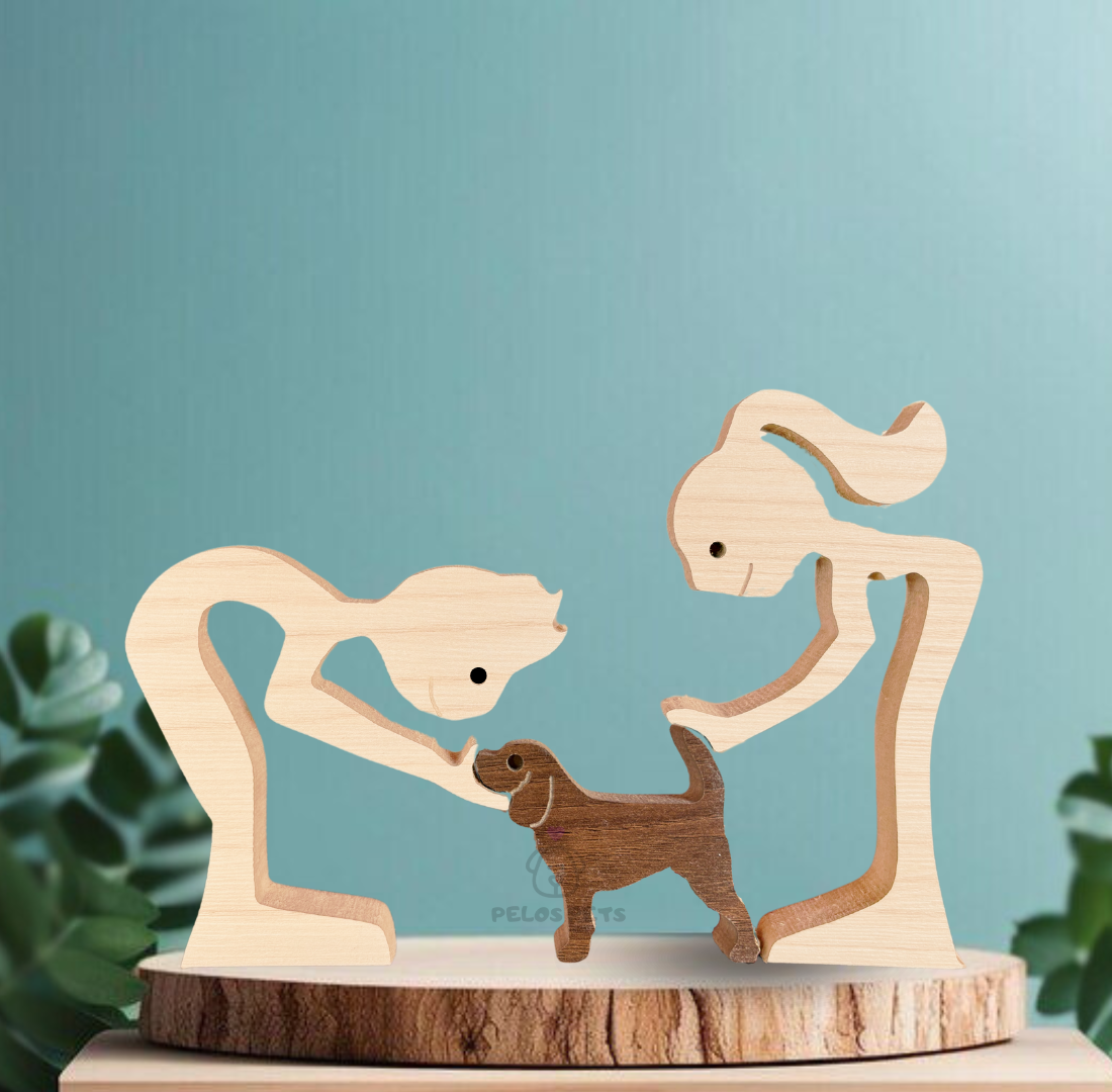 Escultura em Madeira Pelos Pets (Casal + Pet)
