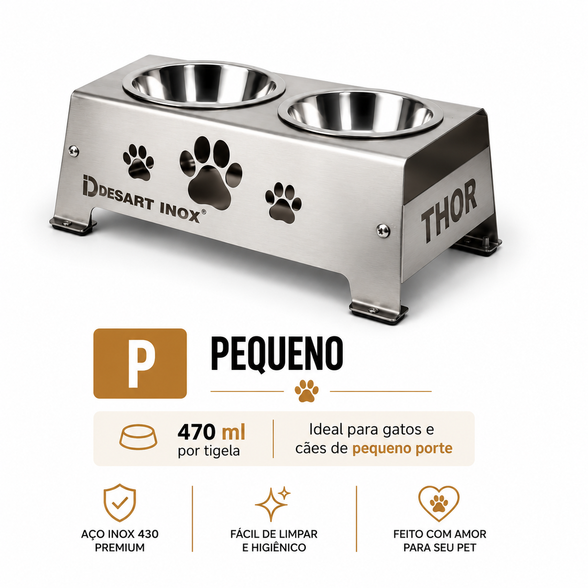 Comedouro Elevado Inox 430 Personalizado