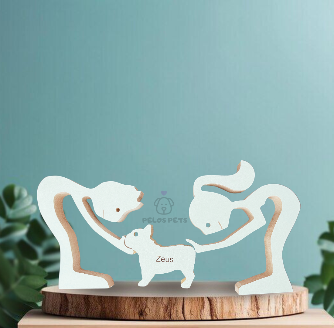 Escultura em Madeira Pelos Pets (Casal + Pet)