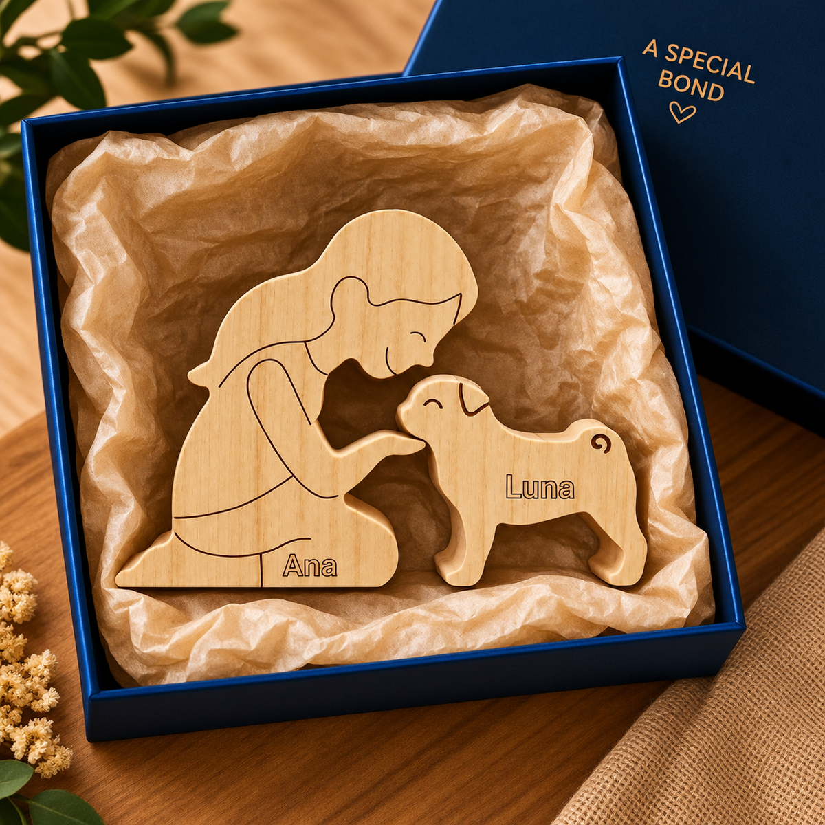 Escultura em Madeira Pug