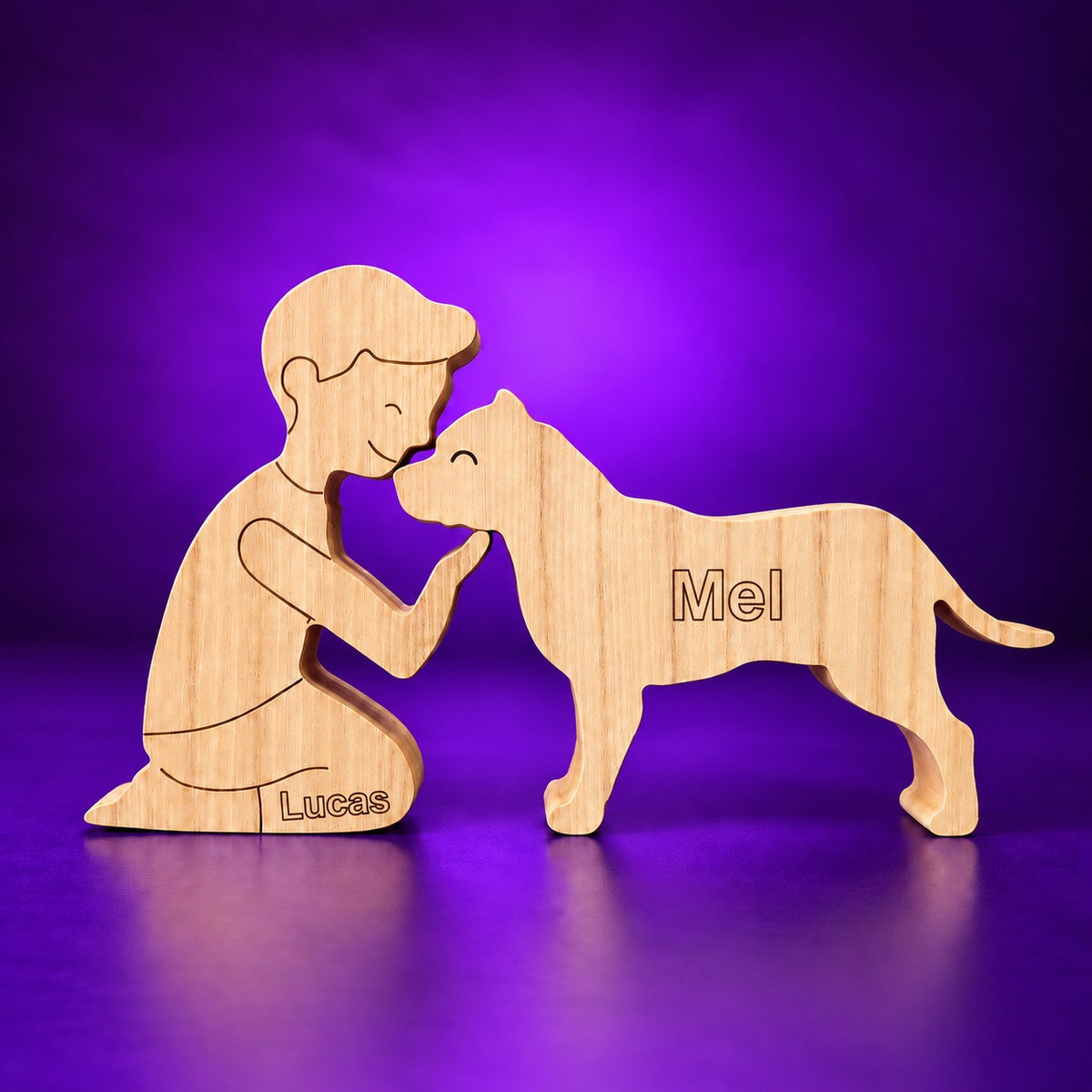 Escultura em Madeira Mulher Ajoelhada e Pitbull