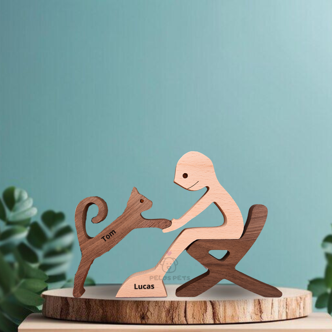 Escultura Em Madeira Gatinhos