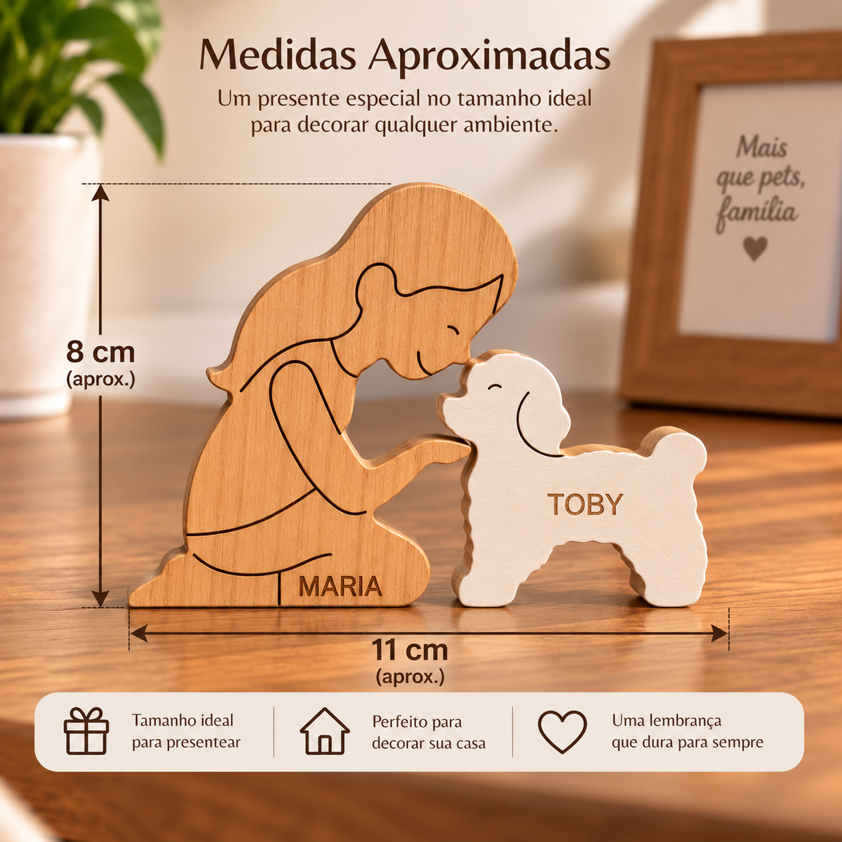 Escultura em Madeira Mulher Ajoelhada e Poodle