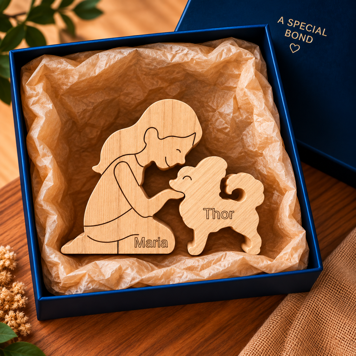 Escultura em Madeira Papillon/Spaniel Anão