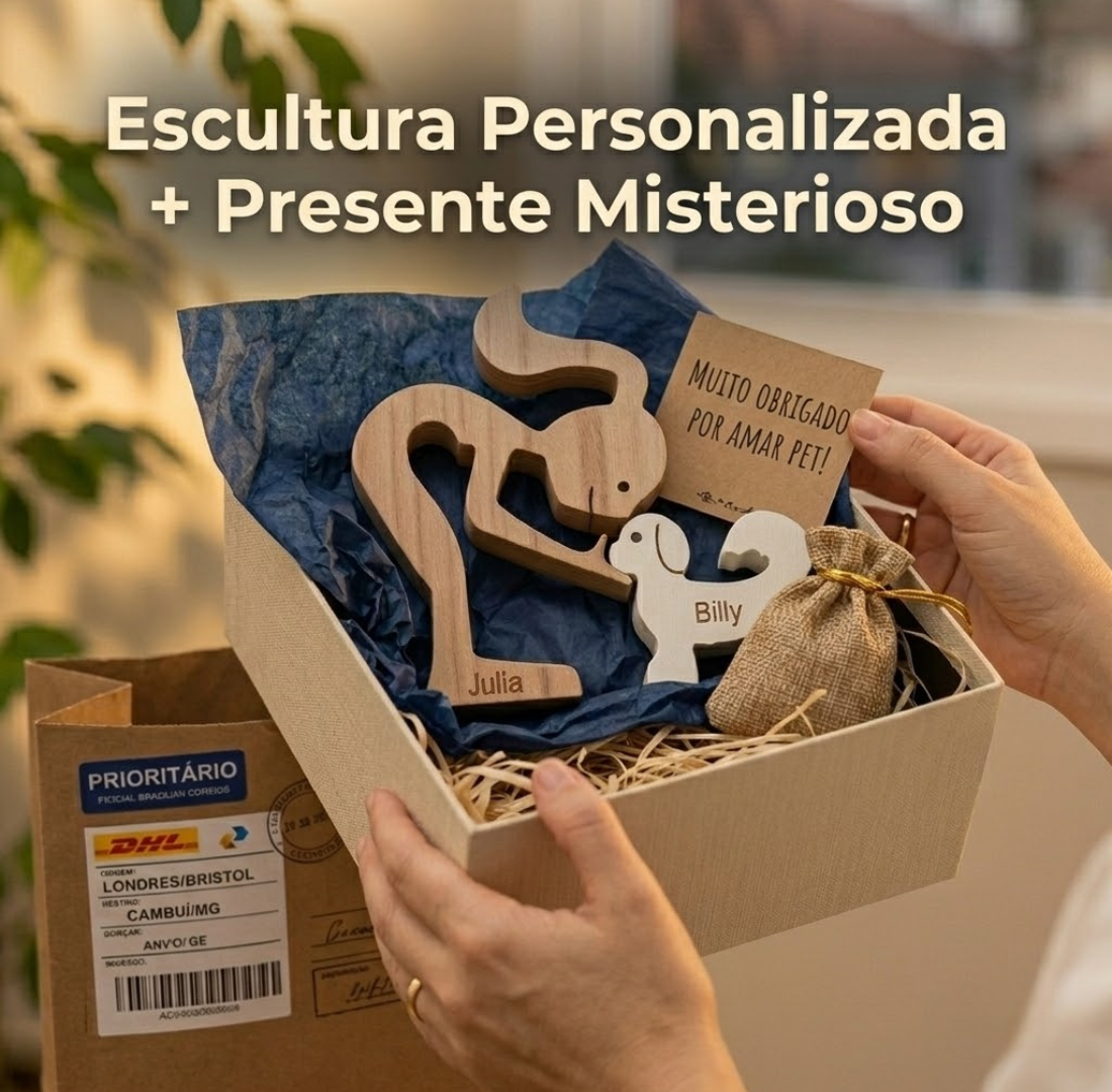 Escultura Personalizada Pet em Madeira MDF + Presente Misterioso