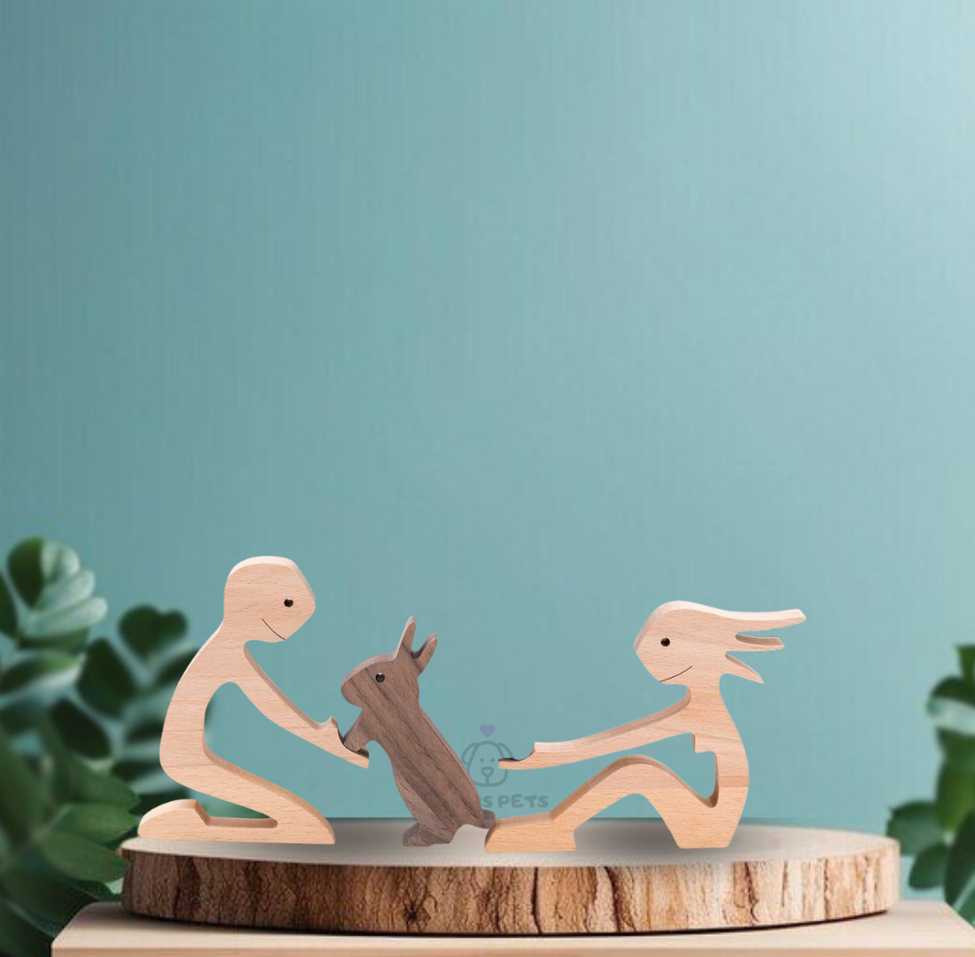 Wood Sculpture - Human and Rabbit