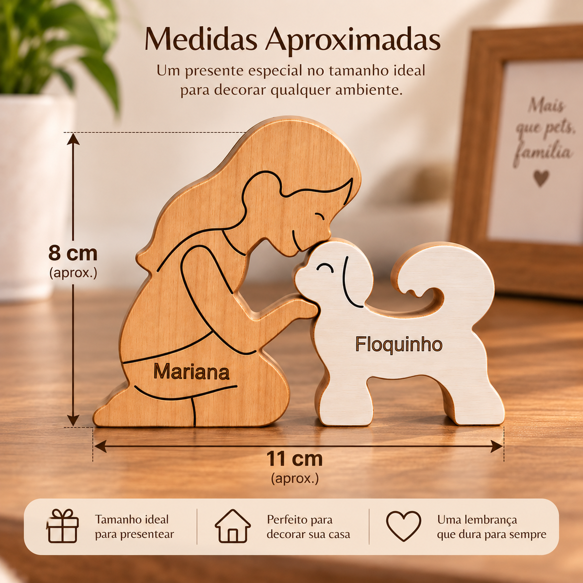 Escultura em Madeira Mulher Ajoelhada e Shih Tzu