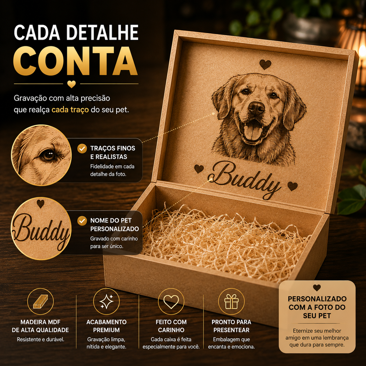 Caixa Personalizada com Foto e Nome do Pet em MDF – Gravação a Laser