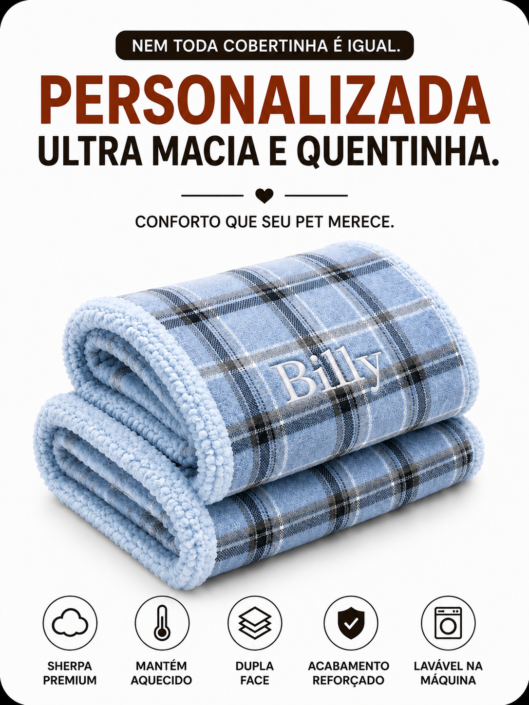 Cobertinha Sherpa Pet para Cachorro e Gato Com Nomes Personalizados