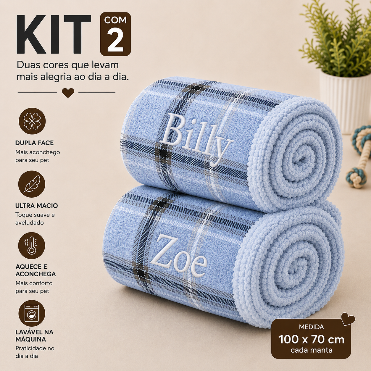 Kit de 2 Cobertinha Pet para Cachorro e Gato Com Nomes Personalizados