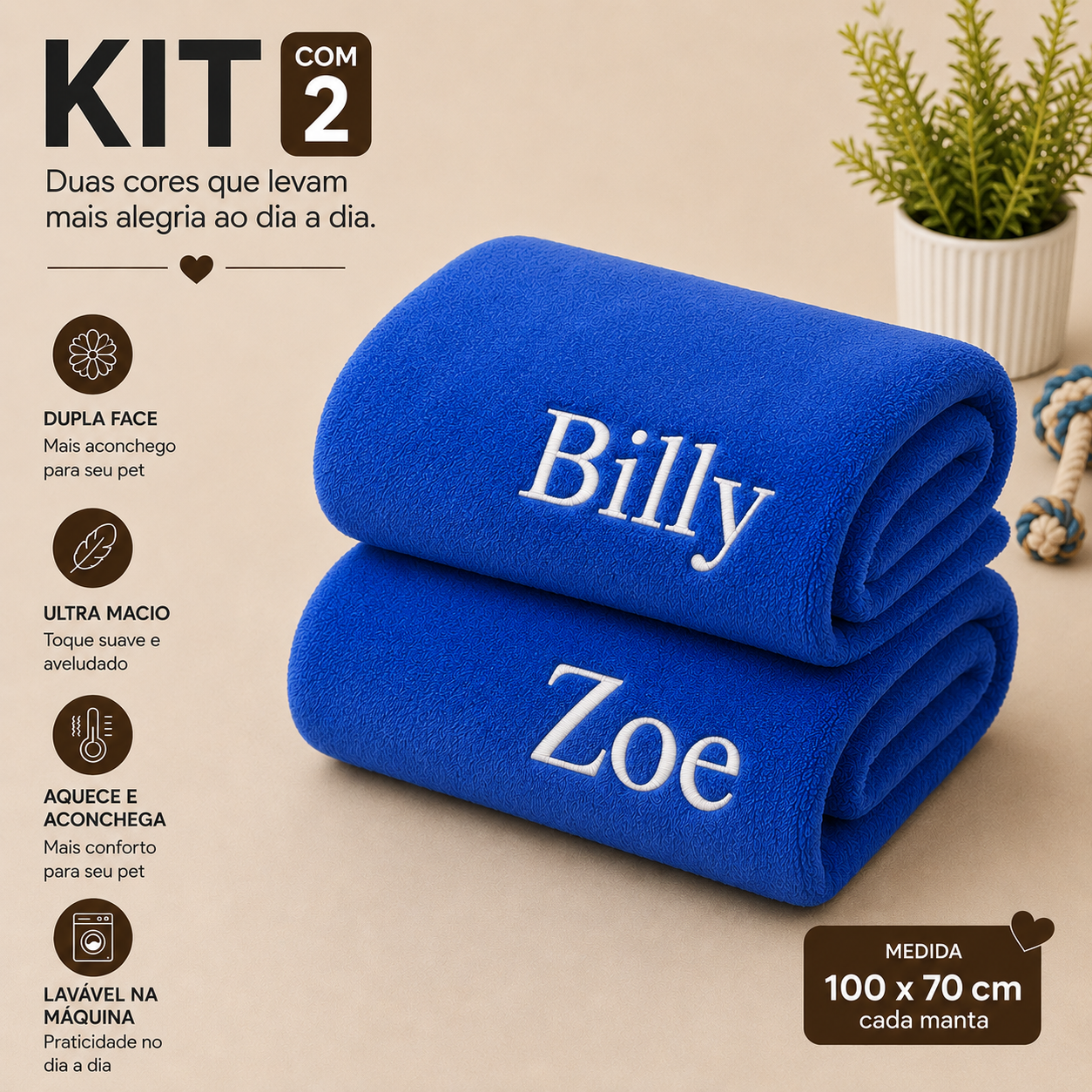 Kit de 2 Cobertinha Pet para Cachorro e Gato Com Nomes Personalizados