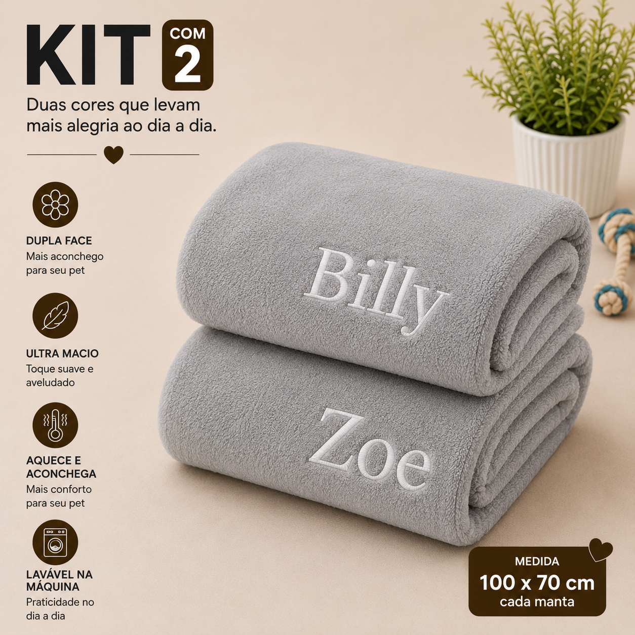 Kit de 2 Cobertinha Pet para Cachorro e Gato Com Nomes Personalizados