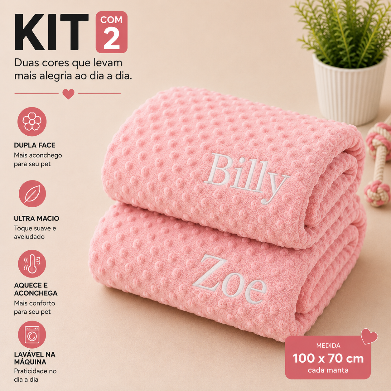 Kit de 2 Cobertinha Pet para Cachorro e Gato Com Nomes Personalizados