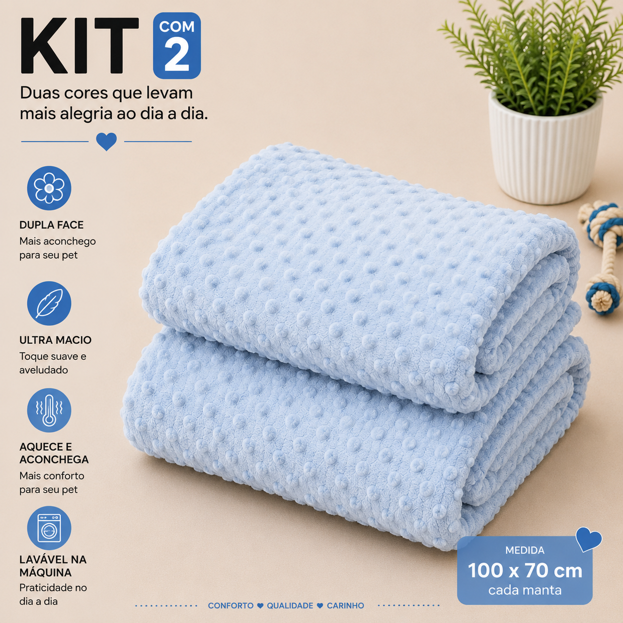 Kit de 2 Cobertinha Pet para Cachorro e Gato em Manta Premium Macia e Quentinha