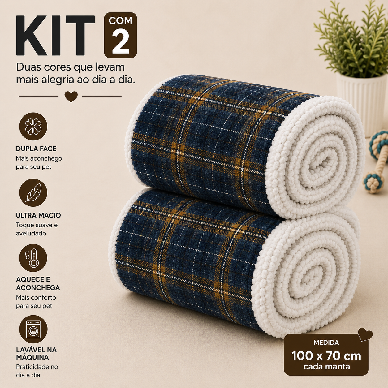 Kit de 2 Cobertinha Pet para Cachorro e Gato em Manta Premium Macia e Quentinha