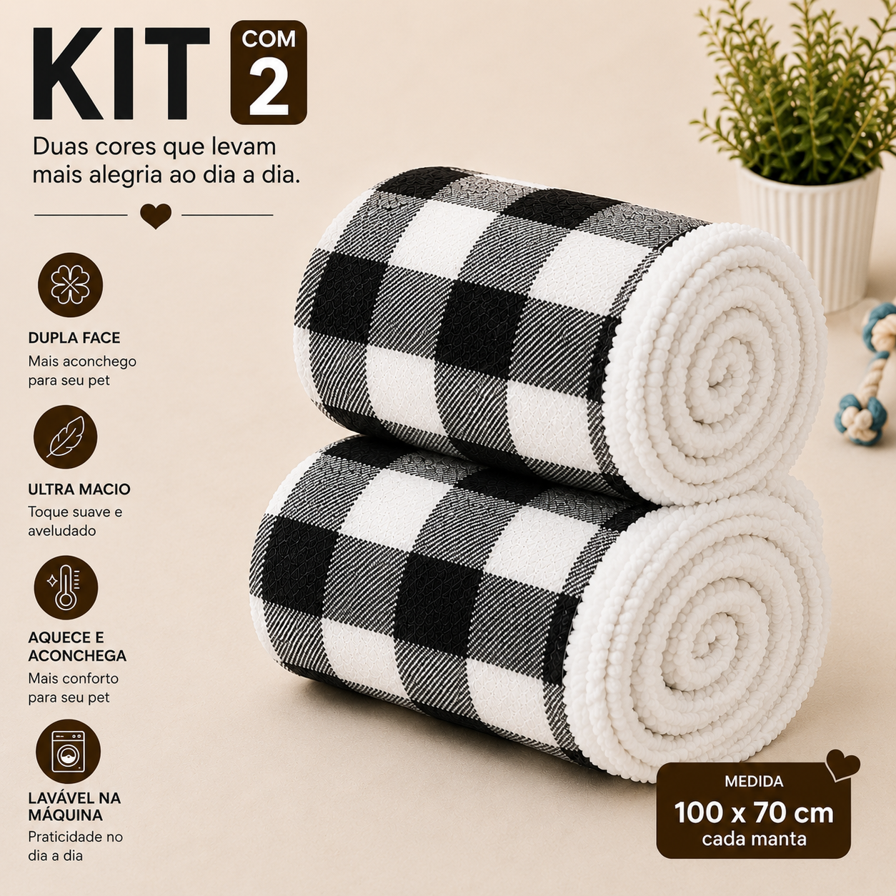 Kit de 2 Cobertinha Pet para Cachorro e Gato em Manta Premium Macia e Quentinha