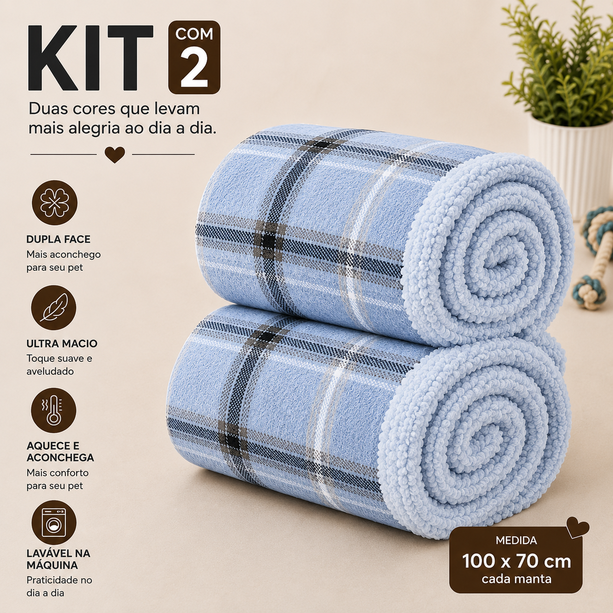 Kit de 2 Cobertinha Pet para Cachorro e Gato em Manta Premium Macia e Quentinha