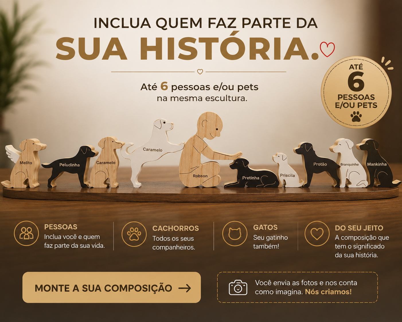 Crie sua Escultura 100% Personalizada – Feita para Você! (Limite máximo de 04 pessoas/pets)