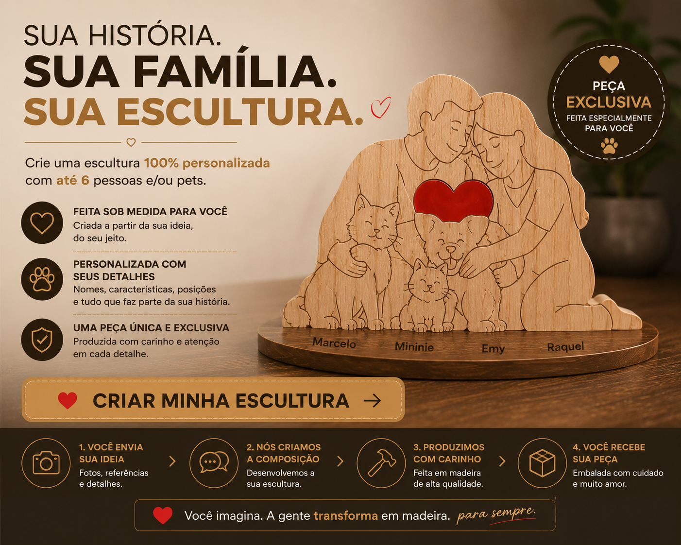 Crie sua Escultura 100% Personalizada – Feita para Você! (Limite máximo de 04 pessoas/pets)