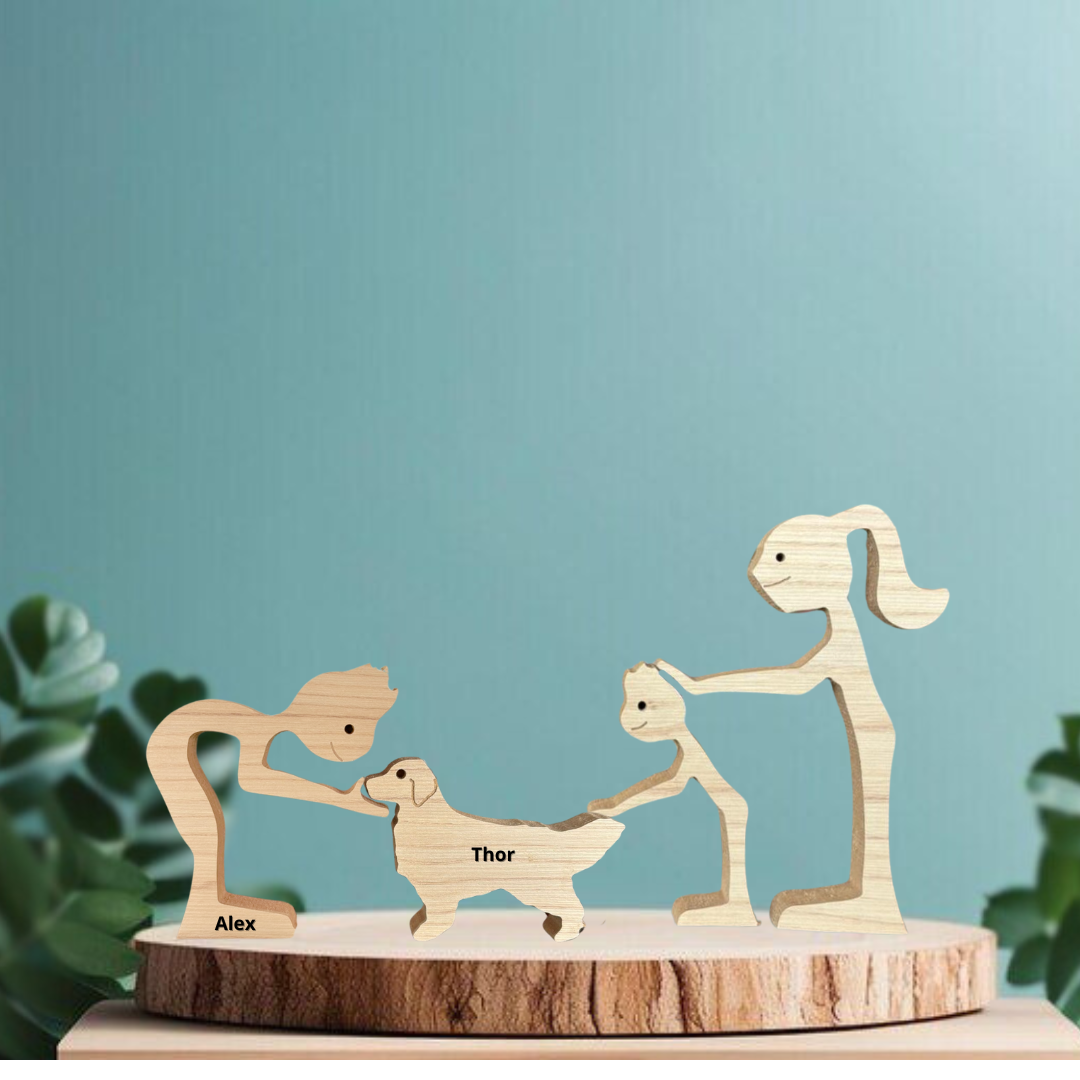 Escultura em Madeira Família e Pet