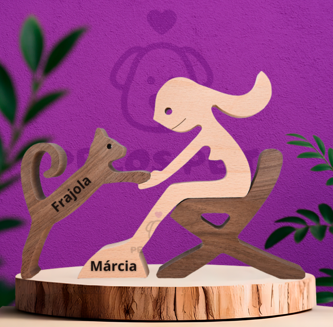 Escultura Em Madeira Gatinhos