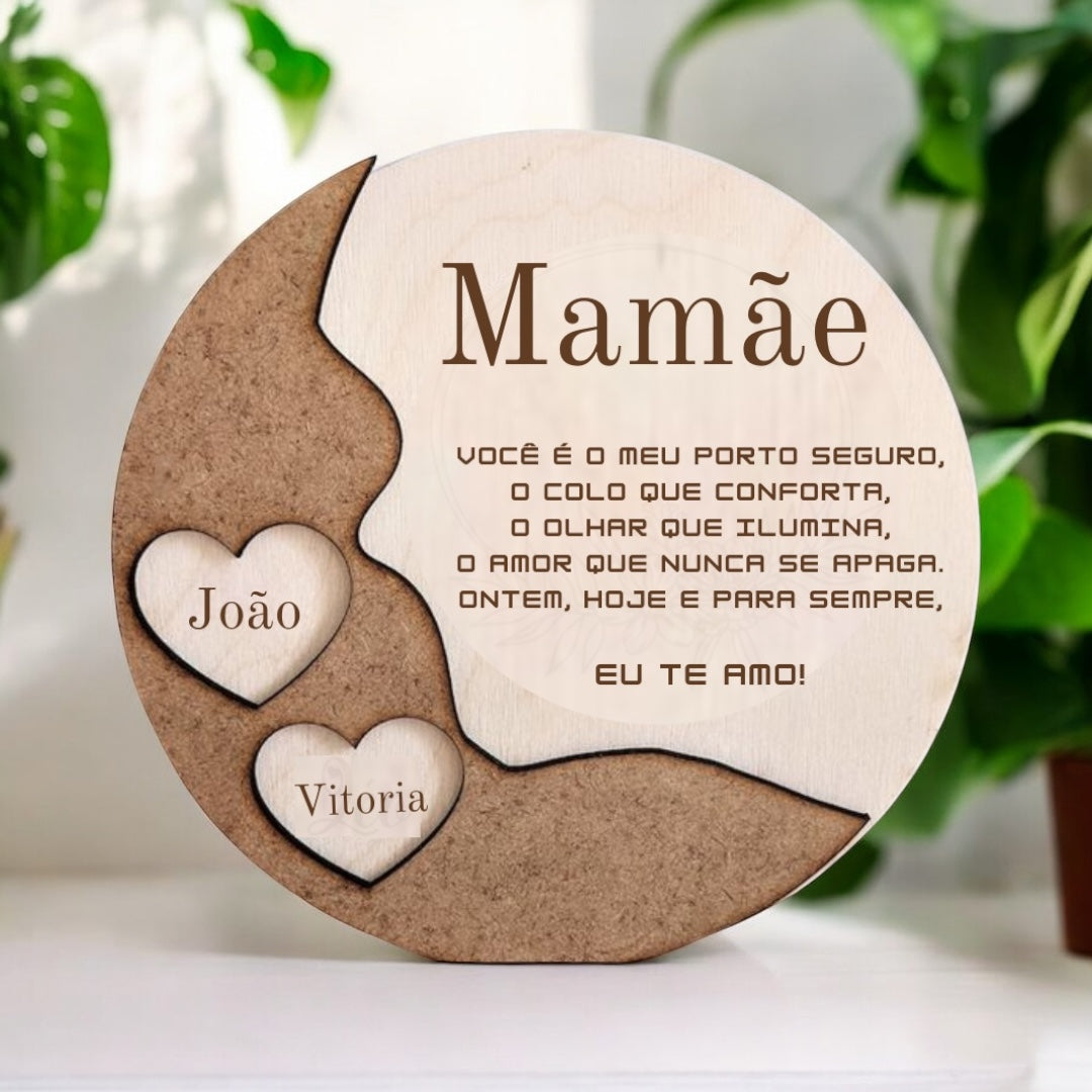 Homenagem em Circulo de Madeira para Mãe - Presente Personalizado